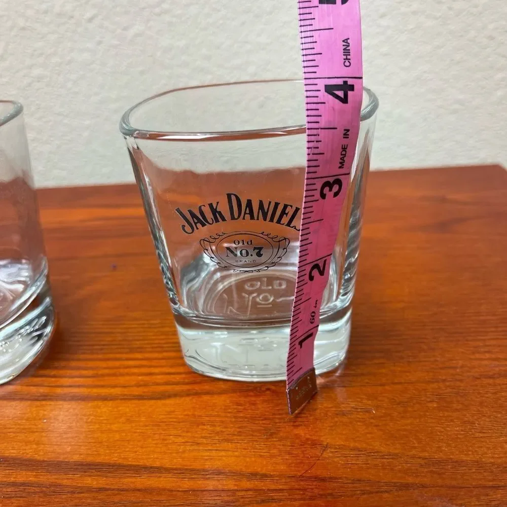 JACK DANIELS Whiskey SQUARE ROCKS Lowball Glasses Old No. 7 logo Set Of 2